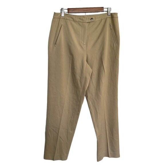 Talbots Womens Khaki Vintage Stretch High Rise Zipper Pockets Straight Pants 12P - Picture 1 of 8